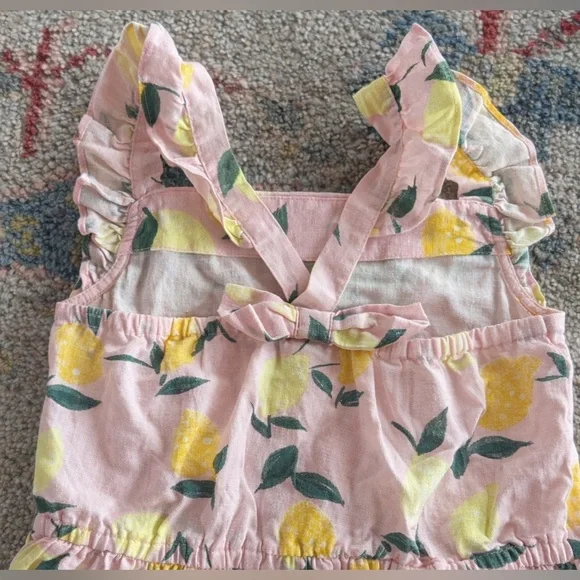 Carter’s Pink Lemon Print Sundress Girls Size 8 NWT Linen Blend - Picture 2 of 5